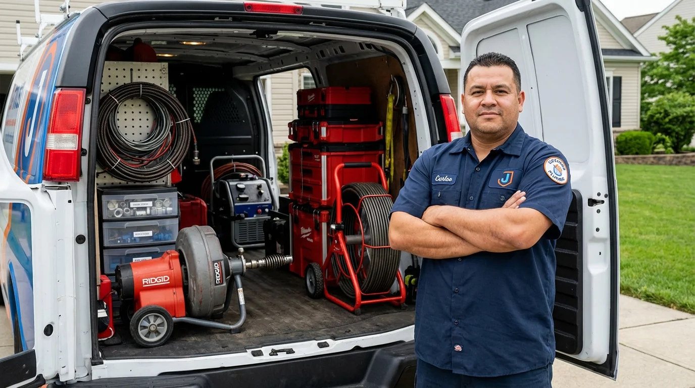 Professional drain cleaning equipment and Johns Plumbing LLC plumber in Milan