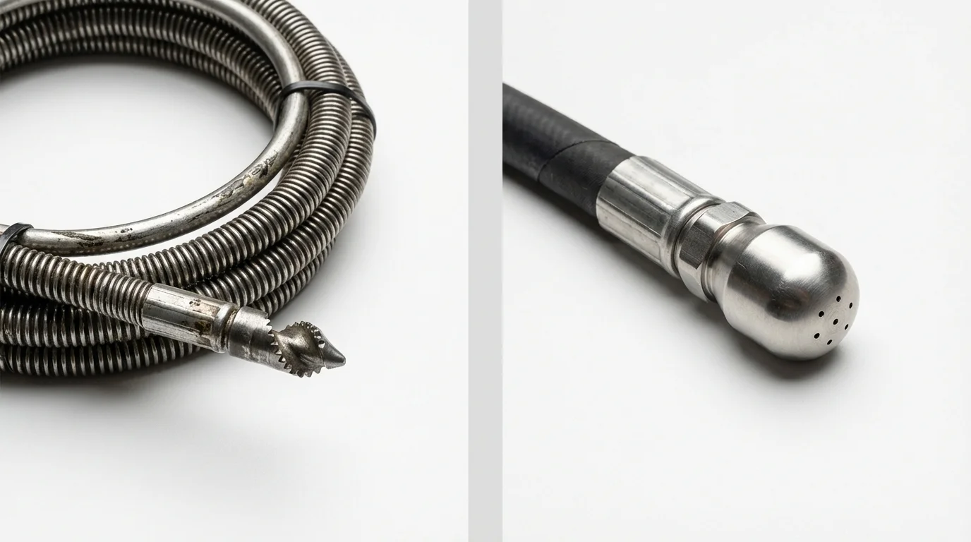 Drain snake cable and hydro jetting nozzle used for drain cleaning in Milan, NM